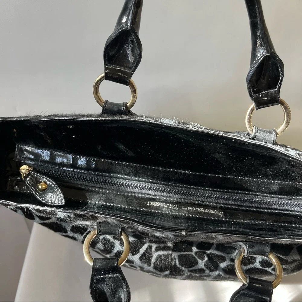 Roberta Gandolfi Italy Real Fur Animal Print Leather Bag Satchel